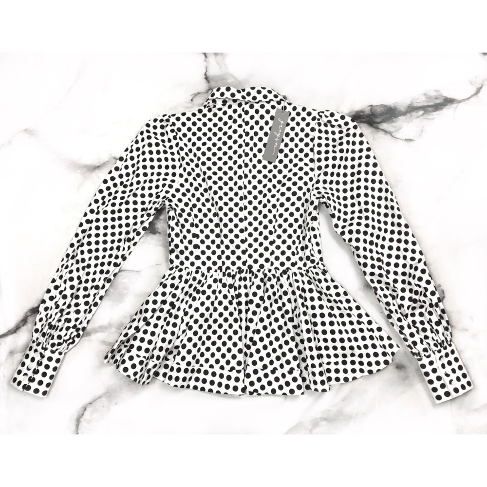 Greysn Polka Dot Puff Sleeve Button Down Shirt 🖤 - Picture 2 of 5